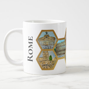 Caneca De Café Grande Honeycomb Collage, Roma Itália Landmarks