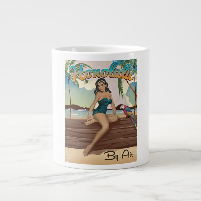 Caneca De Café Grande Honolulu vintage retro Viagem (Frente)