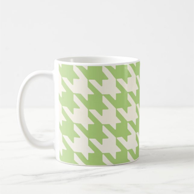 Caneca De Café Grande Houndstooth Patterno Verde e Branco (Esquerda)