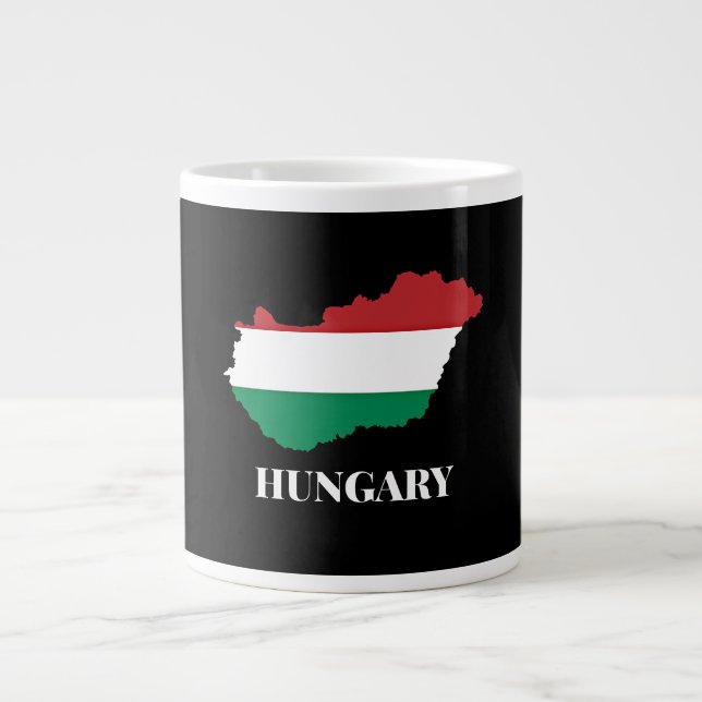Caneca De Café Grande Hungria, silhueta e bandeira, (Frente)