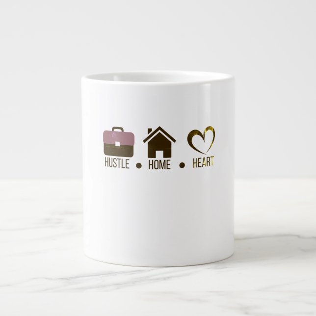 Caneca De Café Grande Hustle, Home, Heart: Design de conforto motivacion (Frente)