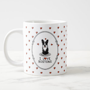 Caneca De Café Grande I Love Bostons - Boston Terriers (preto e branco)