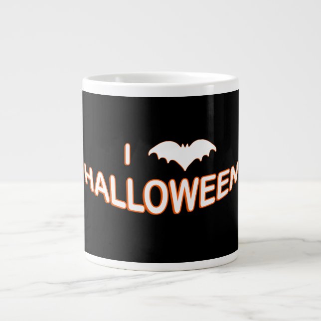 Caneca De Café Grande I Love Halloween (Bat) Orange White (Frente)