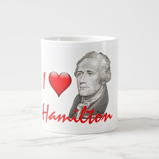 Caneca De Café Grande "I Love Hamilton" Alexander Hamilton Retrato (Frente)