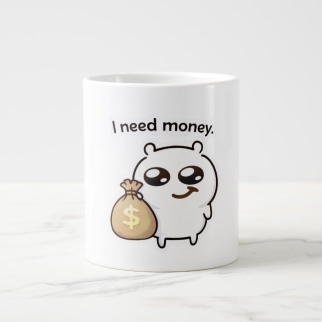 Caneca De Café Grande I Need Money Meme Sticker – Funny Relatable Cute (Frente)
