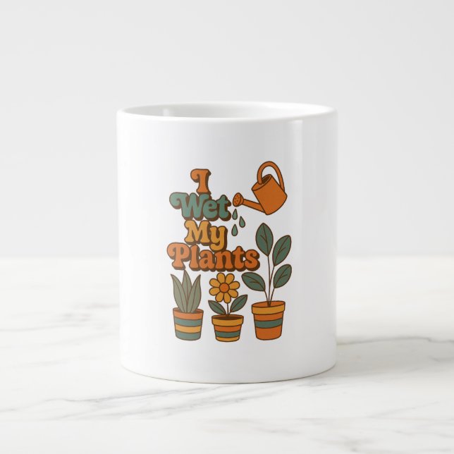 Caneca De Café Grande I Wet My Plants – Retro 70s Stripes (Frente)