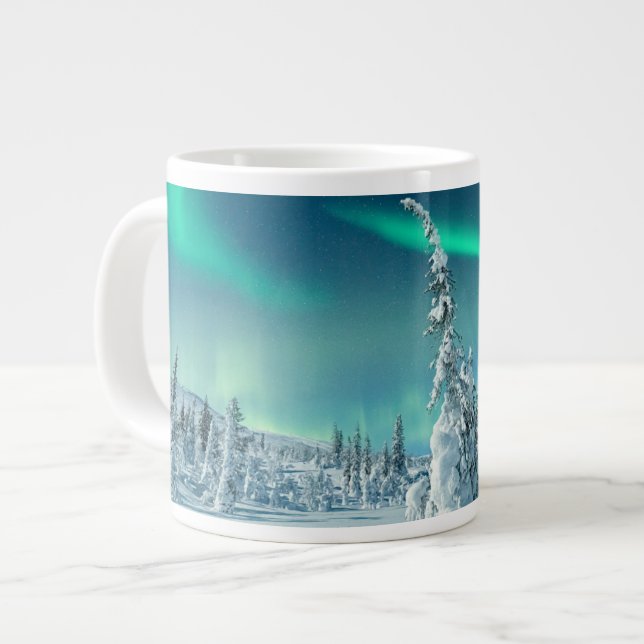 Caneca De Café Grande Ice & Snow | Northern Lights, Lapland, Finland (Frente Esquerda)