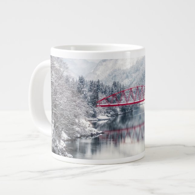 Caneca De Café Grande Ice & Snow | Red Bridge in Winter, Japan (Frente Esquerda)