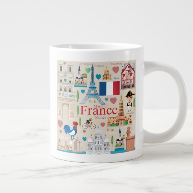 Caneca De Café Grande Ícones de França Bonitos (Direita)