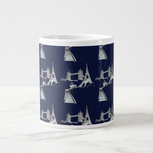 Caneca De Café Grande Ícones Mundiais Azul Escuro