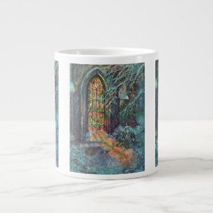 Caneca De Café Grande Igreja de Natal Vintage com Vitral