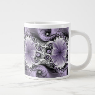 Caneca De Café Grande Ilusão Lilás Arte Floral Abstrata Fantasia Fractal