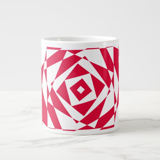 Caneca De Café Grande Ilusões de abstrato vermelho-branco (Frente)