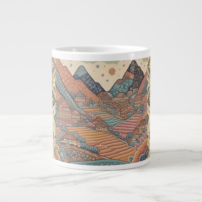 Caneca De Café Grande Ilustração Batik Mountain (Frente)
