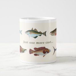 Caneca De Café Grande Ilustração Colorida de Peixe Vintage