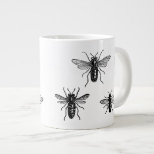 Caneca De Café Grande Ilustração da Rainha Abelha e Abelhas Operárias Vi