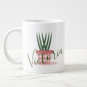 Caneca De Café Grande Ilustração de Cacto Aloe Vera Nome