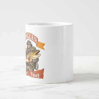 Caneca De Café Grande Ilustração de desenho animado de pescador de Truta