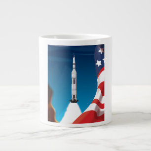 Caneca De Café Grande Ilustração de Foguete Espacial em Saturno cinco