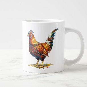 Caneca De Café Grande Ilustração de Galo Colorido e Vibrante