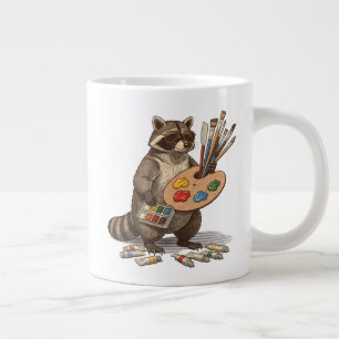 Caneca De Café Grande Ilustração de Guaxinim Pintor Legal