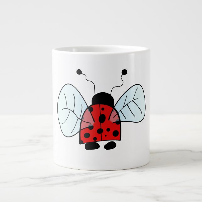 Caneca De Café Grande Ilustração de Joaninha Fofa (Frente)