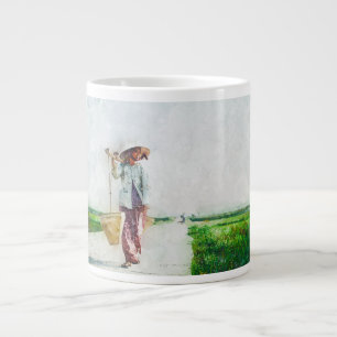 Caneca De Café Grande Ilustração de Mulher Serena na Natureza - Água Tra