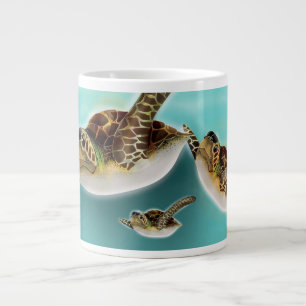 Caneca De Café Grande Ilustração de Tartarugas Marinhas