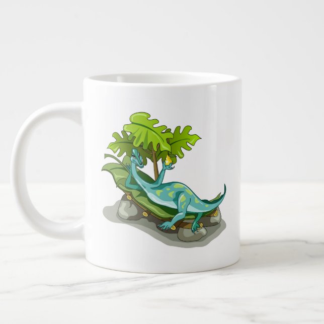 Caneca De Café Grande Ilustração De Um Banho De Sol Iguanodon. (Esquerda)