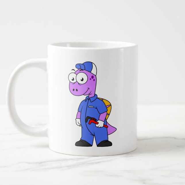 Caneca De Café Grande Ilustração De Um Canalizador De Espinossauro. (Esquerda)