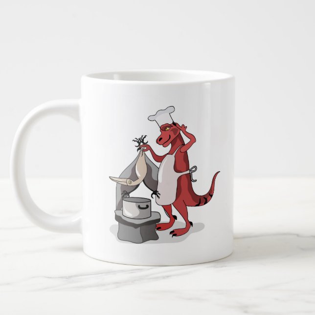 Caneca De Café Grande Ilustração De Um Cozinhar De Chef Tyrannosaurus Re (Esquerda)
