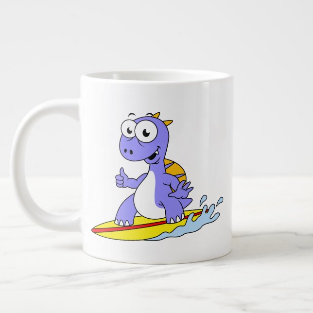 Caneca De Café Grande Ilustração De Um Espinossauro De Surfe. (Esquerda)