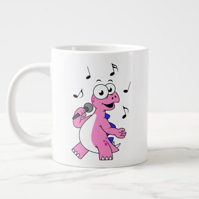 Caneca De Café Grande Ilustração De Um Estegossauro Cantante. (Esquerda)