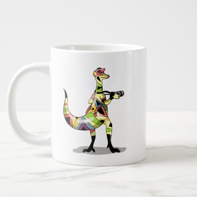 Caneca De Café Grande Ilustração De Um Fotógrafo De Iguanodon. (Esquerda)