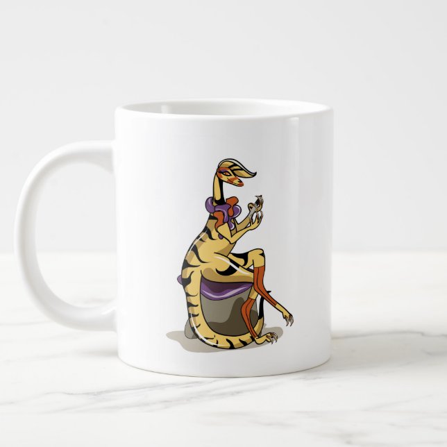 Caneca De Café Grande Ilustração De Um Iguanodon Policiando Suas Unhas. (Esquerda)