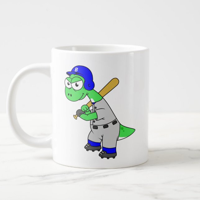 Caneca De Café Grande Ilustração De Um Jogador De Beisebol Brontossauro. (Esquerda)