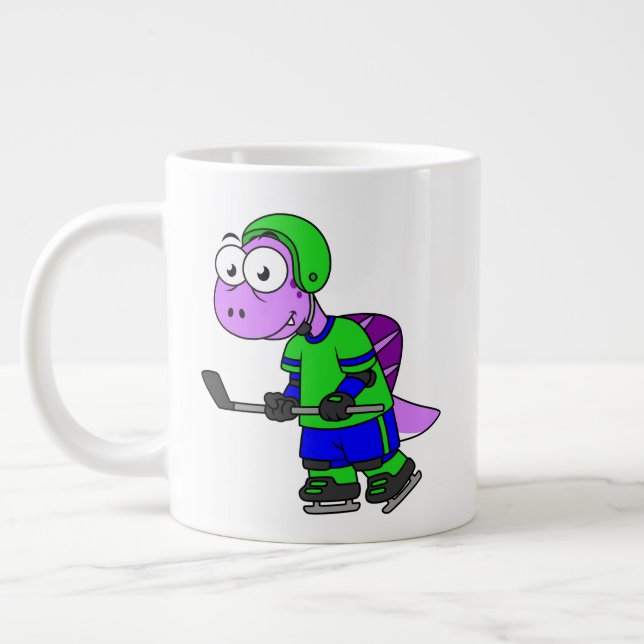Caneca De Café Grande Ilustração De Um Jogador De Hockey Com Espinossaur (Esquerda)