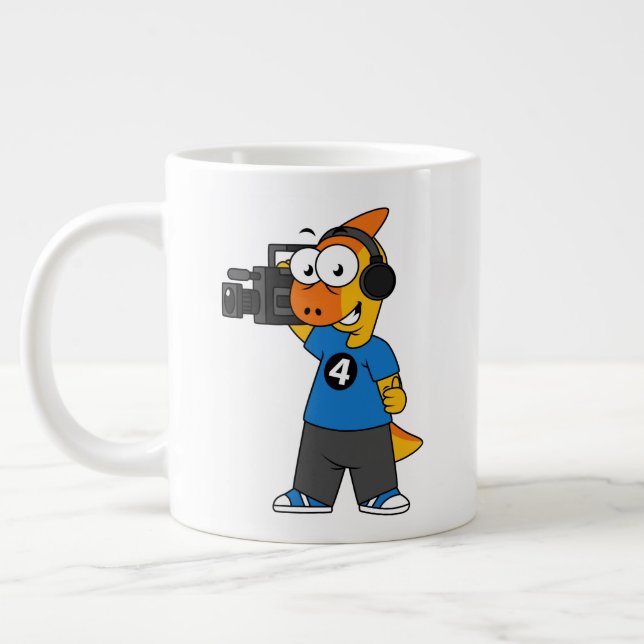 Caneca De Café Grande Ilustração De Um Operador De Câmara Parasaurolophu (Esquerda)