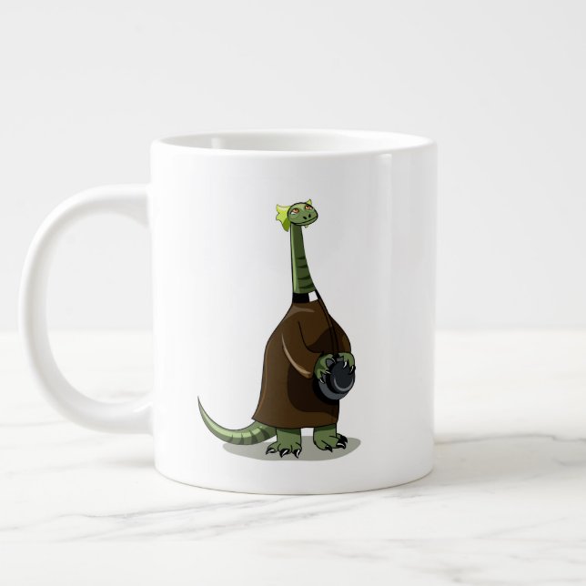 Caneca De Café Grande Ilustração De Um Plateossauro Vestido Como Sacerdo (Esquerda)