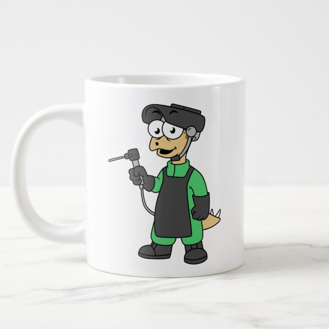 Caneca De Café Grande Ilustração De Um Soldador De Estegossauro. (Esquerda)