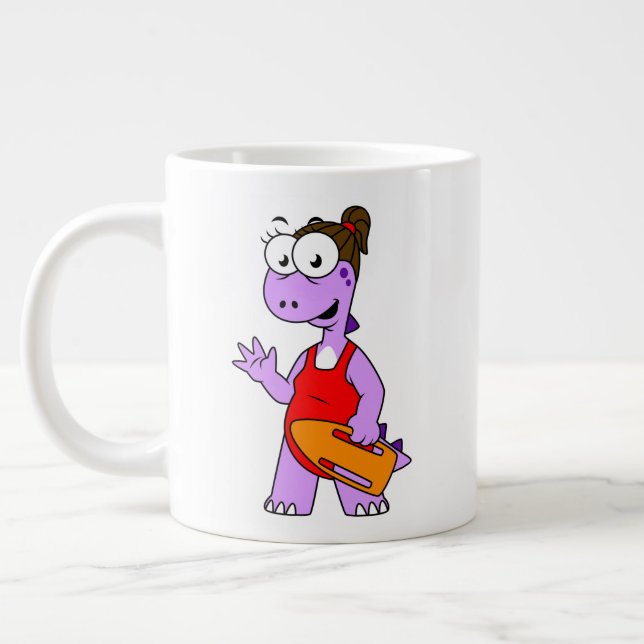 Caneca De Café Grande Ilustração De Um Tyrannosaurus Rex Lifeguard. (Esquerda)