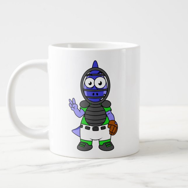 Caneca De Café Grande Ilustração De Uma Caçadora De Basebol De Parasauro (Esquerda)