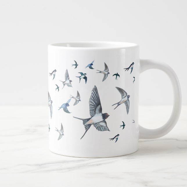 Caneca De Café Grande Ilustração Do Bando De Aves De Engorda Voadoras (Direita)