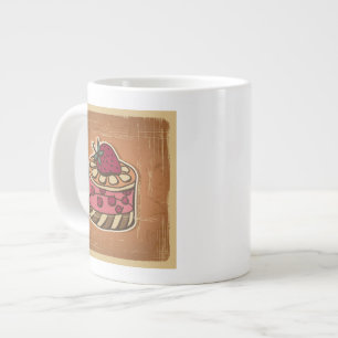 Caneca De Café Grande Ilustração do bolo em estilo retrô