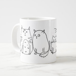Caneca De Café Grande Ilustração do desenho de arte de gangue Cat Line