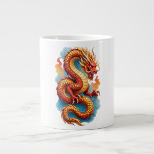 Caneca De Café Grande Ilustração Fiery do Dragão Vermelho Chinês