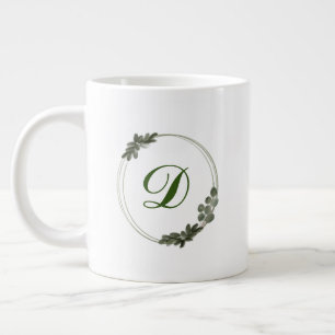 Caneca De Café Grande Ilustração Mínima de Eucalyptus Monograma Verde