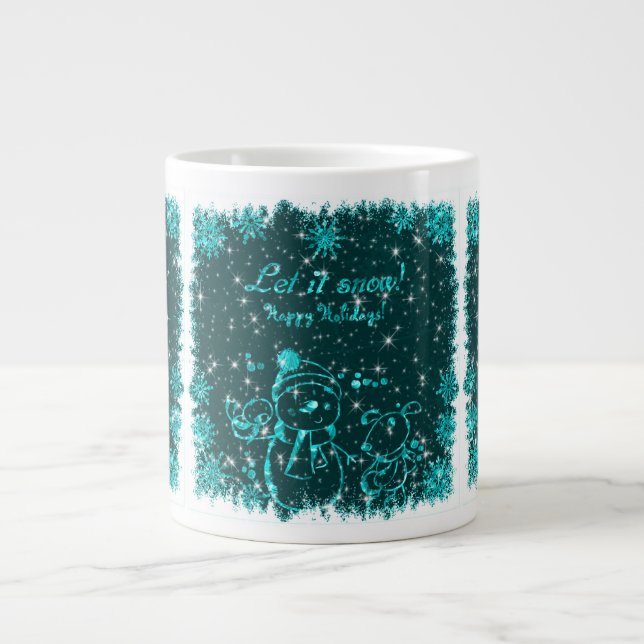 Caneca De Café Grande Ilustração Neve Preta E Azul - Deixar Neve (Frente)