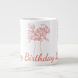 Caneca De Café Grande Ilustração Original da Flor de Linha Moderna