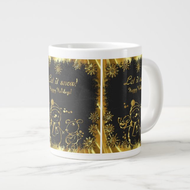 Caneca De Café Grande Ilustração Preta E Dourada De Neve - Deixe-A Neve (Frente Esquerda)